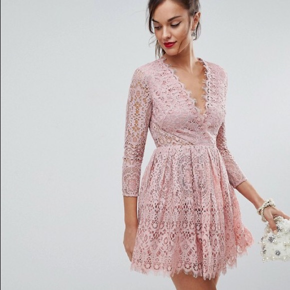 ASOS Dresses & Skirts - NWT ASOS Pink Long Sleeve Lace Mini Prom Dress